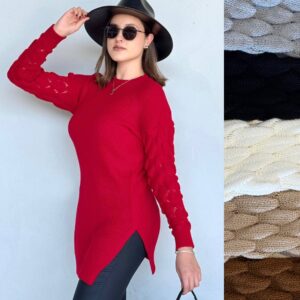 Sueter largo de tejido con diseño en mangas